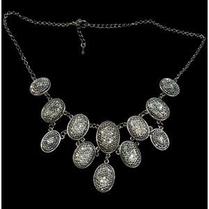 Glam Goth Sparkly Pave Silver Tone Rhinestone Bib Necklace